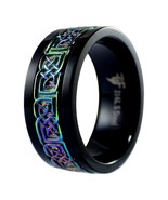 Black Rainbow Celtic Spinner Ring Stainless Steel Meditation Wedding Band - £15.65 GBP