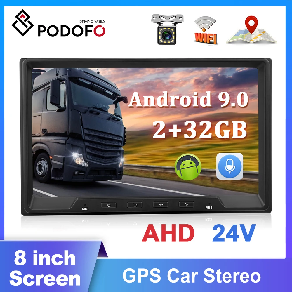 Podofo Android 9.0 24V truck GPS Car Stereo 8&quot; 2 Din Autoradio Tape Recorder GPS - £128.16 GBP+
