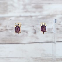 Vintage Clip On Earrings Dainty &amp; Stylish Purple &amp; Clear Gems - £12.81 GBP