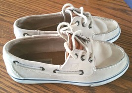 Sperry TOP-SIDER Leather Boy Youth Bal Harbour Pewter Beige Deck/Boat Shoe 1.5 - £19.95 GBP