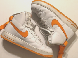 NIKE Air Force 1  White &#39;07 Vivid Orange 315121-180 High Top Basketball Shoes 12 - £59.23 GBP