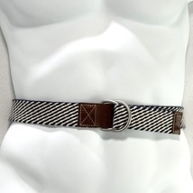 CREMIEUX Striped Navy &amp; White Canvas Belt Leather Accents Double D-Ring ... - $14.39