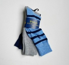 POLO Ralph Lauren 3-Pack Stripe / Solid Blue Grey Socks - £54.48 GBP