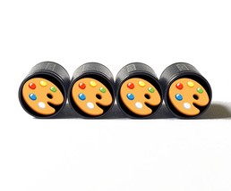 Colorful Paint Palette Emoji Tire Valve Stem Caps - Black Aluminum - Set of Four - £12.58 GBP