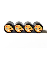 Colorful Paint Palette Emoji Tire Valve Stem Caps - Black Aluminum - Set... - £12.58 GBP