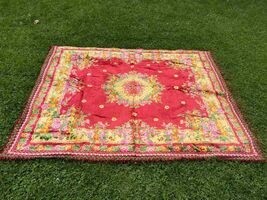 Red floral velvet bedspread, lovely vintage velvet Italian bed cover, ne... - $150.00