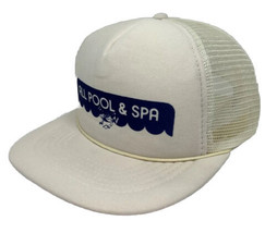 Vintage All Pool &amp; Spa Hat Cap Snap Back White Mesh Trucker Medium Adjustable - £15.81 GBP