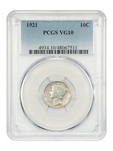 1921 10C PCGS VG10 - £121.97 GBP