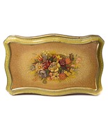Vintage Victorian Style Raised Flower Hinged Tin Box Green Gold Made Hol... - £11.84 GBP