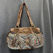 Vintage TREVISO Geometric Soft Slouch Purse Shoulder Bag Medium Brown - £14.71 GBP