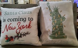 Christmas Throw Pillows New York Santa Sleigh Statue of Liberty Thro Mar... - £29.14 GBP