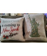 Christmas Throw Pillows New York Santa Sleigh Statue of Liberty Thro Mar... - £29.34 GBP