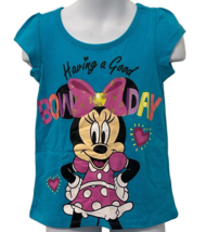 Disney Junior Minnie Mouse Girls Tee Shirt Size 4T Aqua Glitter  Bows - £14.58 GBP
