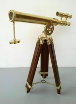 18&#39;&#39; Nautical Navy Brass  Telescope With Wooden Tripod Stand Double Barrel - £135.94 GBP