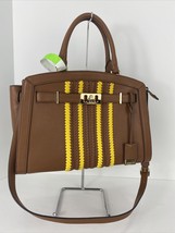 Michael Kors Karson Satchel Purse Bag Luggage Brown Leather Yellow  Wove... - £85.97 GBP