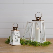 Lanterns with Rose Gold metal  tops in white wood - 2 image 2