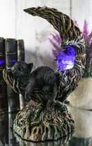 Black Cat Sitting On Crescent Greenman Tree Moon Figurine With LED Night... - $28.99
