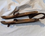1800&#39;s Armada Primitive Antik Holz Stahl Eis Schlittschuhe Leder Riemen ... - $93.48
