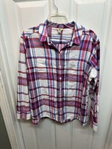 Woolrich Woman Shirt Flannel Button Up Pink Blue Red &amp; White Long Sleeve SZ XXL - £13.01 GBP