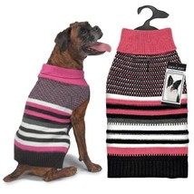 Dog Sweaters - Elements Pink &amp; Black Speckle Pattern Striped Warm Turtleneck - £19.10 GBP+