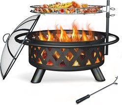 Amopatio Fire Pit For Outside, 30 Inch Large Outdoor Wood Burning, And Poker. - £93.78 GBP