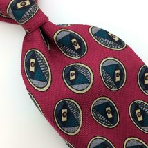 Jos. A. Bank Tie Oval Geometric Red Beige Gray Silk Necktie Men I18-411 Vintage - £12.63 GBP