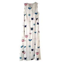 White Butterflies Maxi Dress with Pockets  Size L Sleeveless - $19.88