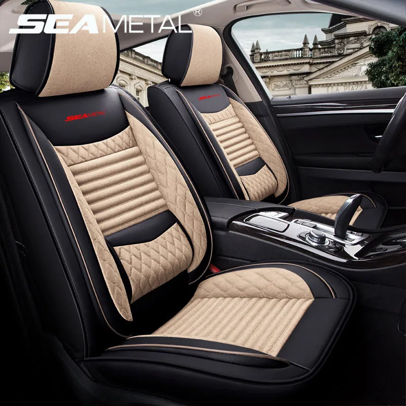 SEAMETAL Car Seat Covers Universal Flax Cover Leather Seat Covers Protector - £49.52 GBP+