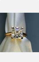 3Ct Asscher Diamanti Finti Anello di Fidanzamento 14K Placcato Oro Giallo - £113.50 GBP