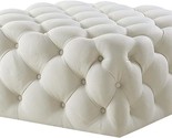 33&quot; Cream White 100% Linen With Black Tufted Cocktail Ottoman - $714.99