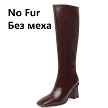 Autumn Winter Fashion Women Knee-High Boots Genuine Leather Square Toe High Heel - £129.94 GBP