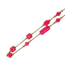 Kate Spade Necklace Signed Hot Pink Gold Tone 28” Geometric Metal Beads Chain - £30.26 GBP