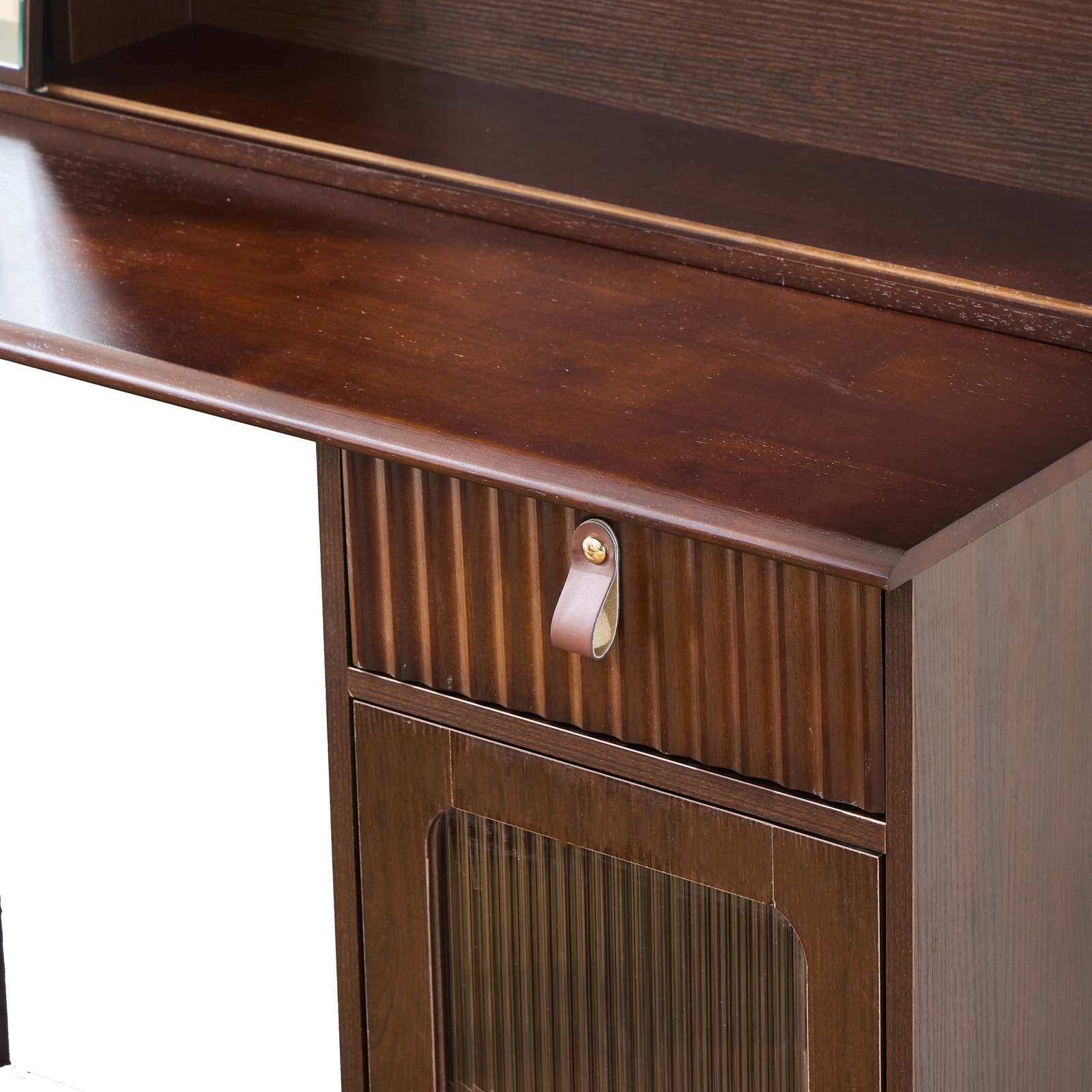 Modern Walnut Makeup Vanity Desk: Lighted Mirror & Storage Item image 6
