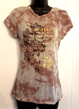 Rue21 Rose T Shirt size Large Junior Women&#39;s Knit Top Love theme Gold Le... - $14.79