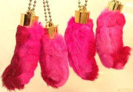 PINK 4x Real Rabbit Foot Lucky Charm Keychain Vraie Patte de Lapin Chanceuse - £12.57 GBP