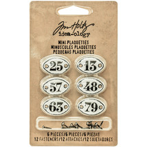 Idea Ology Metal Number Plaquettes W/Brads 6/Pkg White W/Black Numbers .... - $14.47