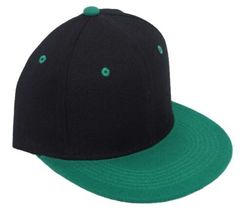 Black Green 2Tone Snapback Hat Baseball Cap Flat Brim Adjustable Rear Plain - £16.09 GBP