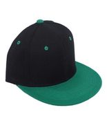 Black Green 2Tone Snapback Hat Baseball Cap Flat Brim Adjustable Rear Plain - £16.12 GBP