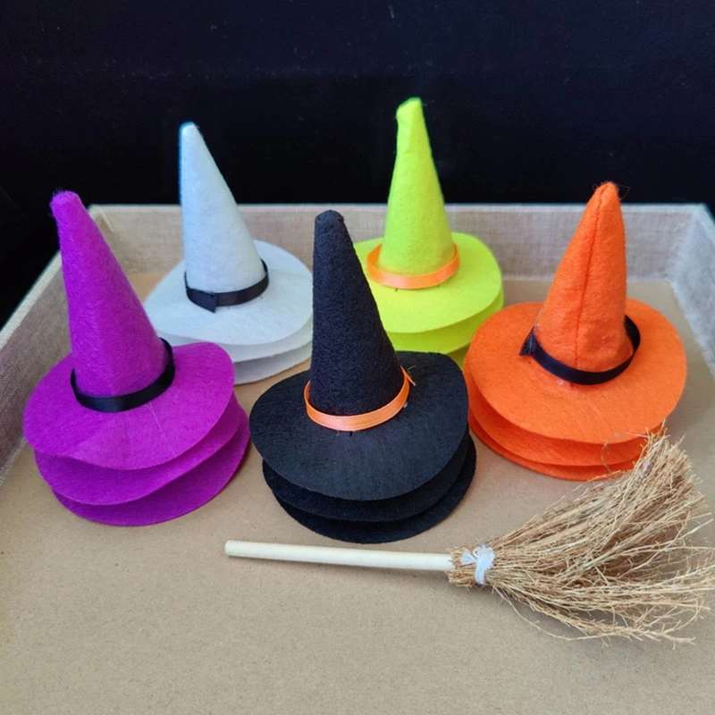 Play Mini Witch Hats And Mini Broom Craft DIY Decorative Hat Small Witch Hat Hal - £23.09 GBP