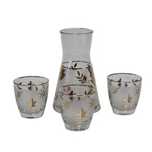 MCM Libbey Golden Foliage Gold Leaf Design Frosted Glass Carafe &amp; Tumble... - £30.92 GBP