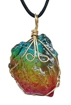 Rainbow Angel Aura Pendant Necklace Raw Quartz Gemstone Titanium Gem Wire Corded - £3.94 GBP