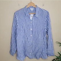 NWT J. Jill | Love Linen Blue &amp; White Striped Button Down Shirt, size medium - £45.52 GBP