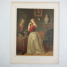 Antique 1862 Color Lithograph Lady At The Toilet German RARE - £39.95 GBP