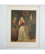Antique 1862 Color Lithograph Lady At The Toilet German RARE - £39.95 GBP
