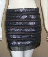 EXPRESS Black &amp; Silver Sequin Elastic Waist Mini Skirt Size 2 - $12.86