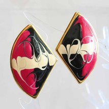 Fabulous Art Moderne Abstract Enamel Gold-tone Clip Earrings 1980s vintage - £9.71 GBP