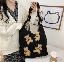 Cute Bear Print Portable Top-handle Bags For Women Girls Shoulder Bags - £24.04 GBP