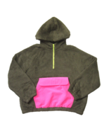 NWT Outerknown Cozy Sherpa Fleece Half Zip in Olive Pink Pocket Hoodie L - £31.15 GBP