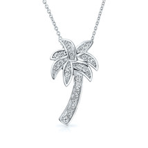 1.25CT Simulated Diamond 14k White Gold Plated Palm Tree Pendant Necklace - £41.16 GBP