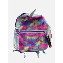 New Wonder Nation Fuzzy Rainbow Tie Dye Unicorn Backpack 17 1/2&quot; - £15.87 GBP